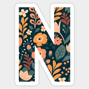 Whimsical Floral Letter N Sticker